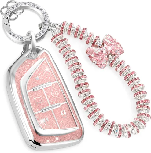 Miniatura 58 de para llavero de Cadillac con funda de TPU con superficie granulada y cuerda trenzada metálica, funda de llavero mejorada para 2020 en adelante CT4