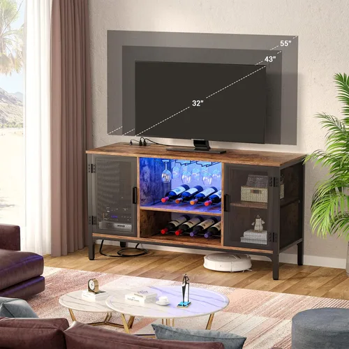 Miniatura 7 de Homieasy Armario de bar de vinos con tomas de corriente y luces LED, gabinete de barra de café industrial con estante para vino para bar en casa