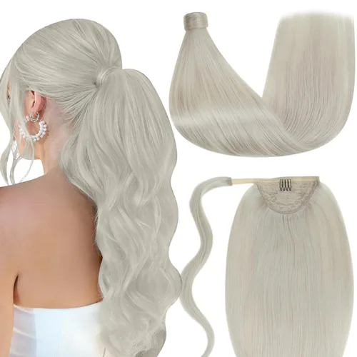 Miniatura 30 de LaaVoo Extensión de cola de caballo de cabello humano marrón para mujer, extensiones de cola de caballo marrón oscuro, extensiones de cabello humano
