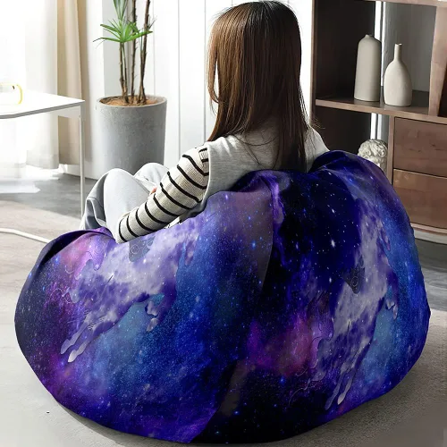 Miniatura 3 de Morbuy Funda para silla puff para niños y adultos (sin relleno), diseño de cielo estrellado 3D, suave, perezoso, funda lavable de gran