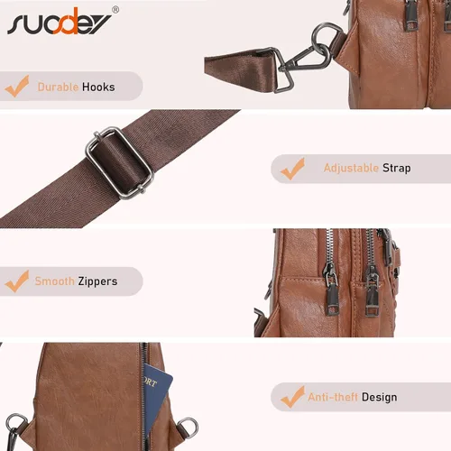 Miniatura 6 de SUOSDEY 2024 Sling Bag for Women Leather Crossbody Bags for Women Trendy Chest Bag Traveling Walking