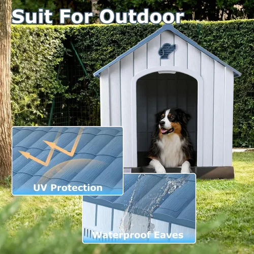 Miniatura 4 de LEMBERI Casa de perro de plástico impermeable duradera para perros de tamaño pequeño a mediano, caseta para perros para interiores y exteriores