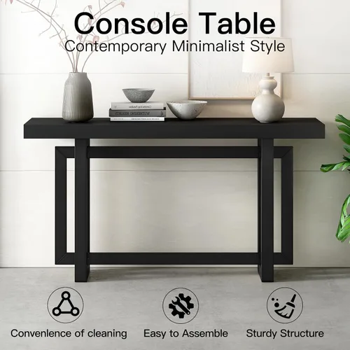 Miniatura 7 de Mesa consola de madera maciza, 59.1 pulgadas, entrada extralarga, mesa de sofá para entrada, pasillo, sala de estar, vestíbulo, estilo minimalista