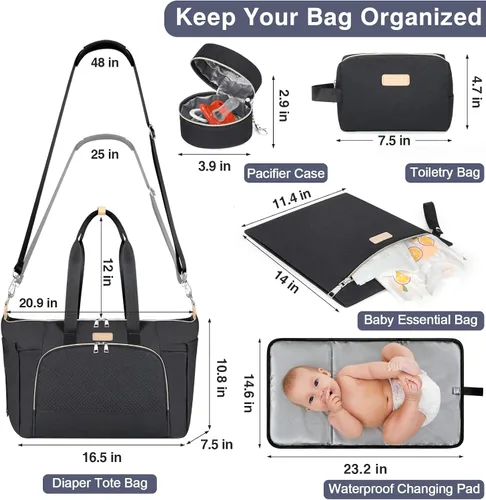 Miniatura 3 de ITIEZY Bolsa de pañales tipo tote para bebé - Bolsa grande para mamá con cambiador portátil, estuche para chupete, bolsas de hospital, bolsa