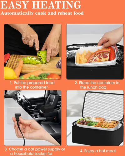 Miniatura 3 de tuhood Horno portátil, calentador de alimentos portátil 4 en 1, 12/24/110/220 V, mini calentador de alimentos para microondas para recalentar