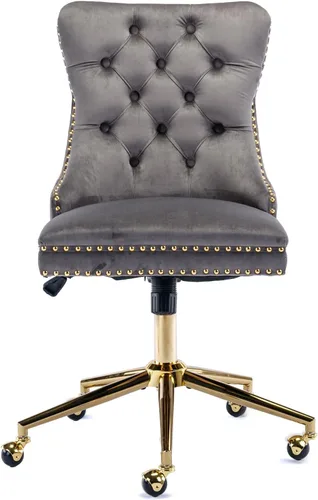 Miniatura 3 de Silla de oficina sin brazos, silla de tocador con respaldo y ruedas, cómoda silla de oficina en terciopelo, sillas de escritorio de oficina en casa