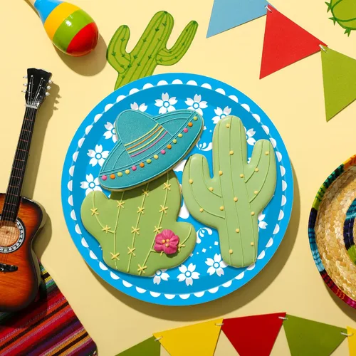Miniatura 4 de 120 piezas de platos y servilletas para fiesta mexicana, juego de vajilla para decoración de fiesta del Cinco de Mayo para México, taco, carnaval
