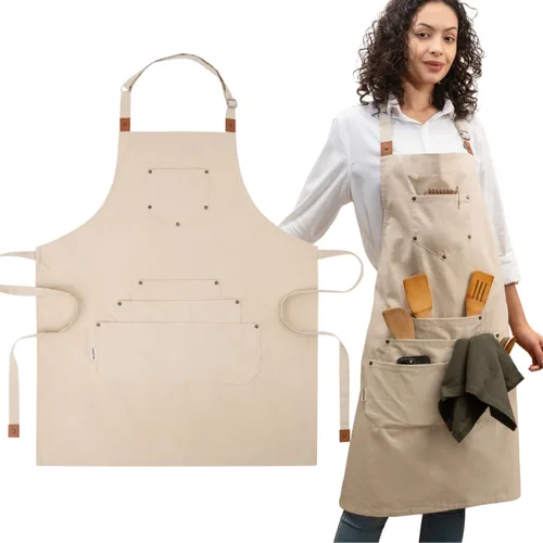 Miniatura 15 de Cotton Canvas Apron for Women & Men – Adjustable Neck Strap & Waist Ties with Pockets