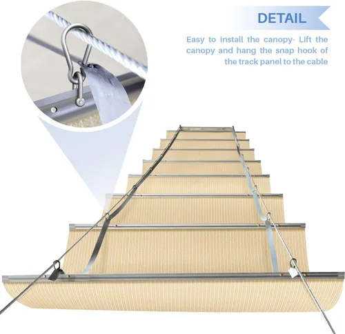 Miniatura 5 de E&K Sunrise - Toldo retráctil para pérgola, cubierta de sombra, toldo colgante de alambre deslizante, tela de sombra de repuesto, pantalla ondulada