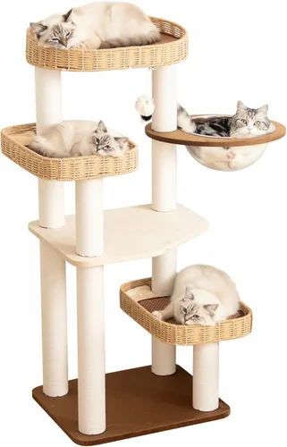 Miniatura 19 de Wood Cat Tree for Large Cats, 50'' Modern Indoor Cat Tower with Basket Beds, Cat Condo & Clear Hammock, Multi-Level Wooden Cat Furniture for Home