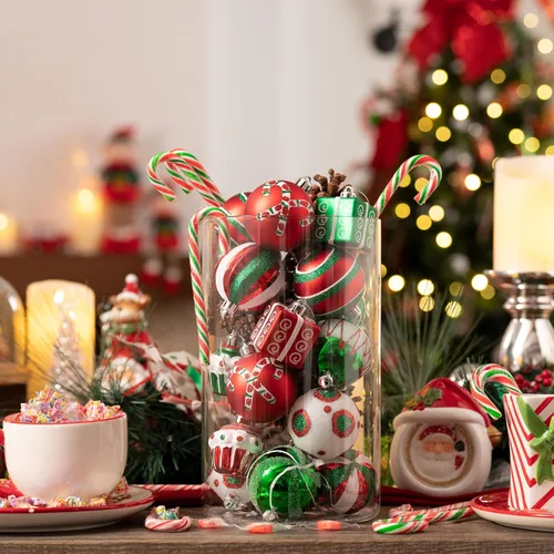 Miniatura 3 de Valery Madelyn Juego de adornos para árbol de Navidad, 16 unidades de bastón de caramelo rojo, verde y blanco, inastillables, decoración de árbol