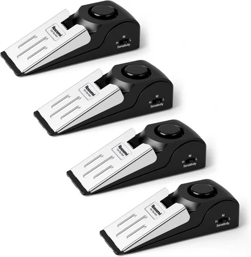 Miniatura 10 de Paquete de 2 alarmas de tope de puerta, tope de puerta con alarma de seguridad de 120 DB, sirena de tope de puerta de cuña de piso, dispositivos