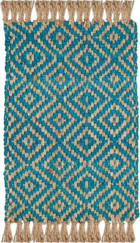 Miniatura 26 de SAFAVIEH Natural Fiber Collection - Alfombra decorativa, 2.3 x 4 pies, azul tropical y natural, yute bohemio con borlas de diamante, hecho a mano