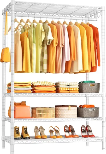 Miniatura 14 de Ulif H4 - Armarios portátiles de 4 niveles, estante de ropa de metal para dormitorio y guardarropa, armario de almacenamiento y organizador de ropa