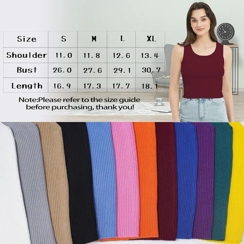 Miniatura 5 de Women's Casual Tank Top Solid Color Basic Sleeveless Crew Neck Ribbed Knit Crop Top