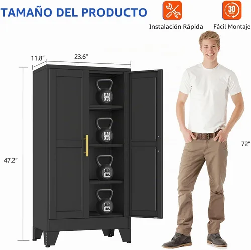 Miniatura 2 de GAIOUS Armario de almacenamiento de garaje de metal de 47.2 pulgadas de alto, archivador con puerta y estantes ajustables, gabinete de herramientas