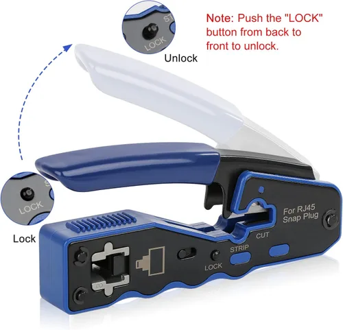 Miniatura 9 de Kit de herramientas de crimpado RJ45 para conectores modulares Cat5e Cat6 Cat6a 8P8C, herramienta de crimpado Ethernet todo en uno y probador
