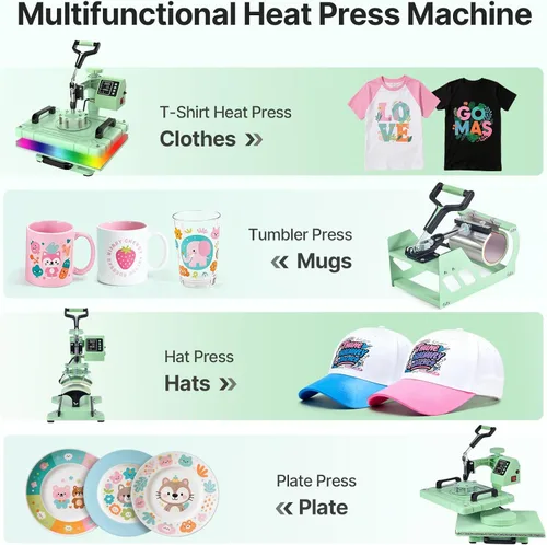 Miniatura 5 de Máquina de prensa de calor Slendor 12x15 pulgadas, máquina de prensado digital de 360 grados 5 en 1 para camisetas, tazas, sombreros, placas