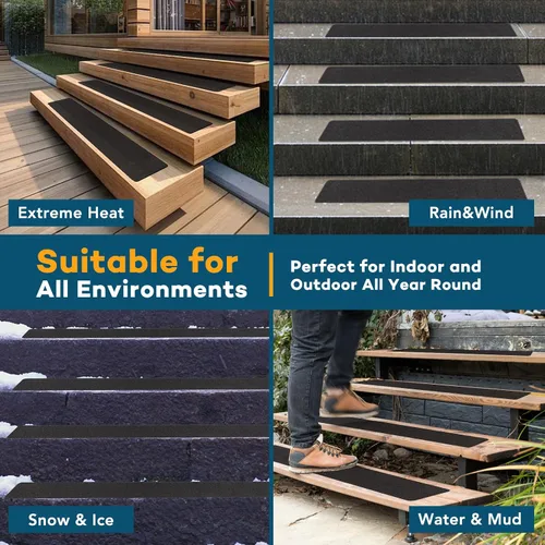 Miniatura 7 de VOISEN Peldaños para escaleras al aire libre, 4" x 30" paquete de 20, tiras antideslizantes precortadas, cinta adhesiva de agarre, impermeable