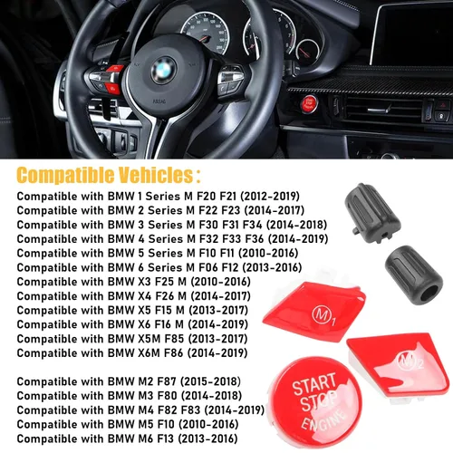 Miniatura 5 de Jaronx Compatible con botones BMW M1 M2, botón rojo deportivo de control de crucero activo de inicio/parada para BMW M3 F30 F80/M4 F32/M5 F10/M6 F06