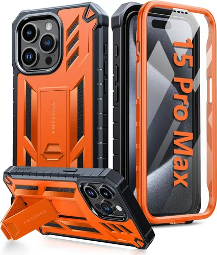 Miniatura 10 de FNTCASE Funda para iPhone 15-Pro-Max: Cubierta protectora resistente de grado militar a prueba de caídas para teléfono celular con soporte y Negro