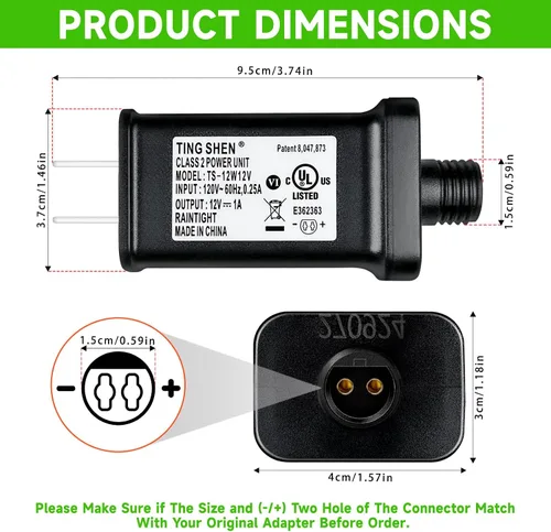 Miniatura 4 de Fuente de alimentación LED de 12 V 1A TS-12W12V Reemplazo de transformador inflable Clase 2 Unidad de alimentación de enchufe de EE. UU.