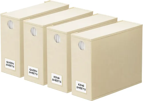 SpaceAid Paquete de 4 organizadores de sábanas y almacenamiento, organizador de sábanas plegable para armario de lino, juego de sábanas con ventana