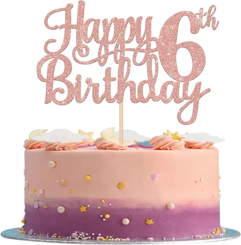 Miniatura 51 de 1 pieza de decoración de pastel de feliz 6º cumpleaños con purpurina para 6 años, palillo de pastel número 6, fabulosa decoración de pasteles