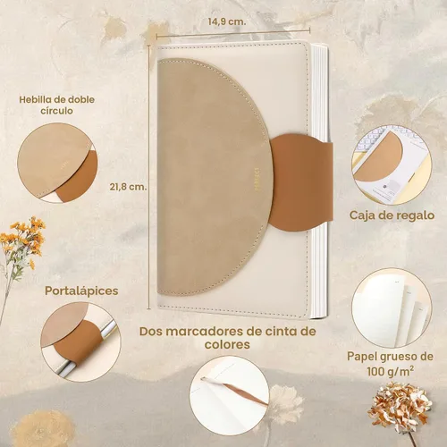Miniatura 3 de CAGIE Diario rayado para mujeres, diarios de cuero de 100GSM para escribir con cierre de hebilla, cuaderno de tapa dura A5, diario para negocios