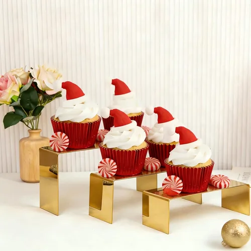 Miniatura 9 de Soporte de Exhibición para Bolsos, 3 piezas Soportes de Exhibición Elevadores Dorados de Acero Inoxidable, Resistente 22lb Soporte de Encimera