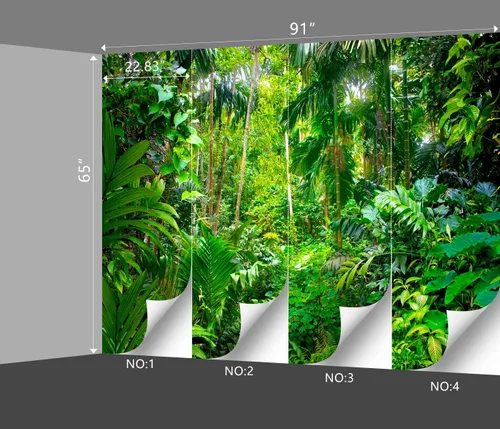 Miniatura 65 de Papel pintado botánico de selva tropical Hojas verdes de planta murales Estética para decorar habitación Sala de estar Fondo de TV Gran mural de B033
