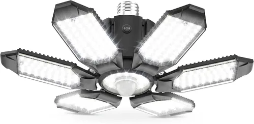 Miniatura 9 de Bombilla LED para garaje AYSEMO de 15000 lm - Luces LED de techo ajustables en 360° con 6+1 paneles deformables, 6500 K de luz diurna, base