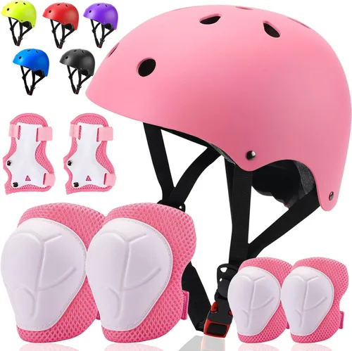 Miniatura 17 de Conjunto de casco de bicicleta para niños pequeños con rodilleras, casco de ciclismo ajustable para niño y niña, equipo de protección