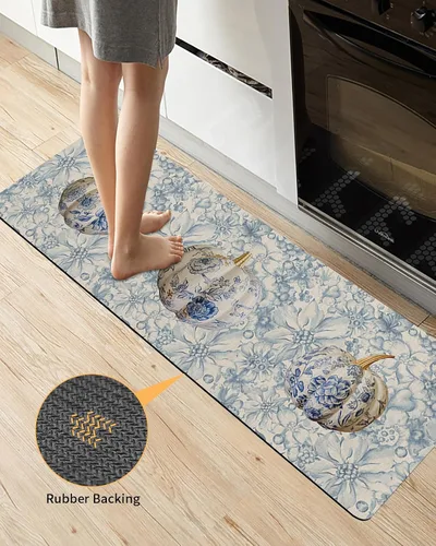Miniatura 4 de Tapete de baño con diseño de flores y azulejos de calabazas para bañera, antideslizante, de secado rápido y absorbente, de tierra de diatomeas