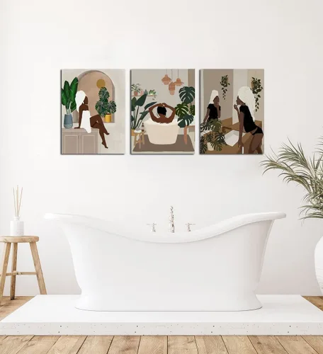 Miniatura 6 de Arte de pared de mujer negra, póster moderno de niña negra, arte de mujer africana, decoración de pared de baño, arte afroamericano, arte de pared