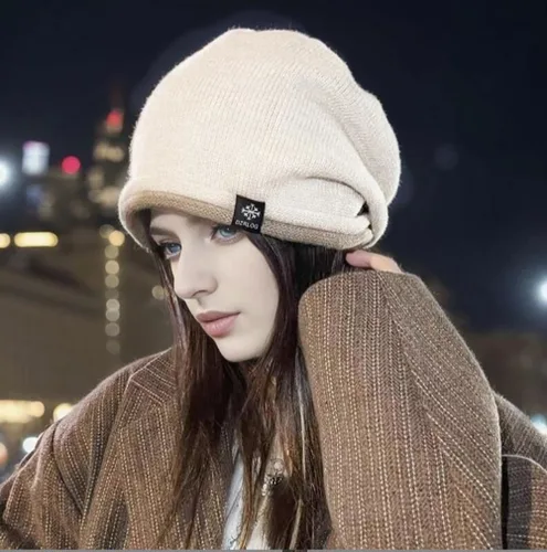 Miniatura 6 de DANMY Gorro de punto holgado de cachemira para mujer, gorro de lana suave y cálida para invierno