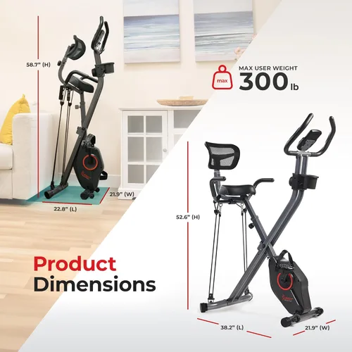 Miniatura 6 de Sunny Health & Fitness Smart Folding X-Bike, Portable Compact Exercise Bike for Indoor Cycling Workout, Home Cardio Training Machine, Free SunnyFit
