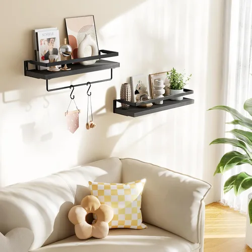 Miniatura 7 de AMADA HOMEFURNISHING AMFS01B - Estantes de baño con toallero, estantes flotantes, estantes de pared para baño/sala de estar/cocina/dormitorio