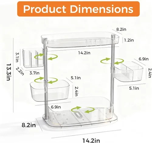 Miniatura 2 de Organizador de maquillaje giratorio de 360°, organizador de maquillaje con soporte para brochas y soporte de perfume, organizador de mostrador
