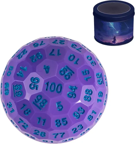 Miniatura 9 de Dados poliédricos mejorados de 100 caras (D100), 1.969 in, fuente negra/roja, dado único, dados de juego D&D, lata de almacenamiento de metal
