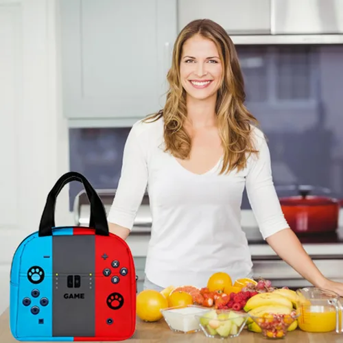 Miniatura 6 de Bolsa de almuerzo, fiambreras, reutilizable, juegos, aislada, portátil, unisex, a prueba de fugas, bolsa de refrigerador, bolsa de mano (rojo, azul)