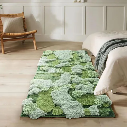 Miniatura 13 de Alfombra de musgo estéreo 3D irregulares con flores naturales, margaritas y musgo, para sala de estar, dormitorio, decoración estética del hogar