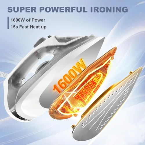 Miniatura 4 de OSTBA Plancha de vapor de 1600 W para ropa con suela antiadherente de calentamiento rápido, esfera de termostato precisa, autolimpieza, antical