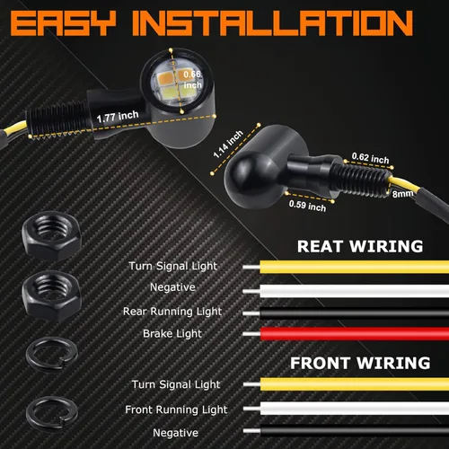 Miniatura 5 de Señales de Giro Delanteras y Traseras para Motocicleta Kit Universal de Señales de Giro LED Mini Intermitentes Compatibles con Harley Honda Suzuki