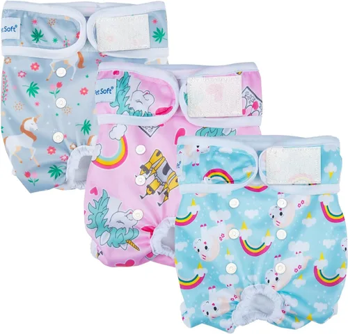 Pet Soft Pañales para perras, paquete de 3 pañales lavables para perras, pañales reutilizables para perritas en período de calor, bragas para perras