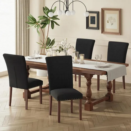 Miniatura 20 de COLAMY Juego de 2 sillas de comedor tapizadas Parsons, sillas de tela para comedor y cocina con detalle de cabeza de clavo y patas de madera