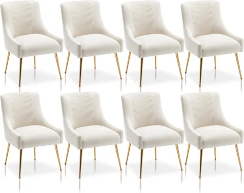 Miniatura 22 de Sillas de comedor modernas, sillas de comedor tapizadas en terciopelo con patas doradas, juego de 2 sillas de acento con capitoné para sala de Beige