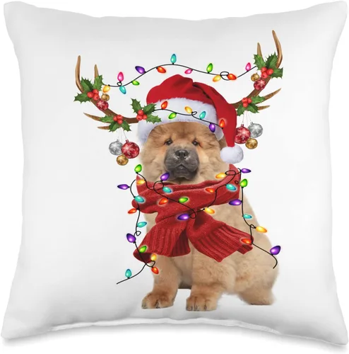 Chow Chow Dog Christmas Light Gifts Co Santa Chow Dog Reindeer Christmas Lights - Almohada de 16 x 16 pulgadas, multicolor