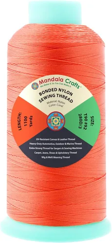 Miniatura 133 de Mandala Crafts - Hilo de nailon para coser cuero, tapicería, mezclilla y para trenzar el pelo; resistente, 1500 yardas, tamaño 69 T70 Marrón