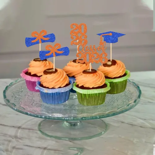 Miniatura 4 de 36 piezas con purpurina 2026 temática de graduación 2026 para cupcakes, diploma de clase de 2026, para graduación de 2026, suministros de decoración